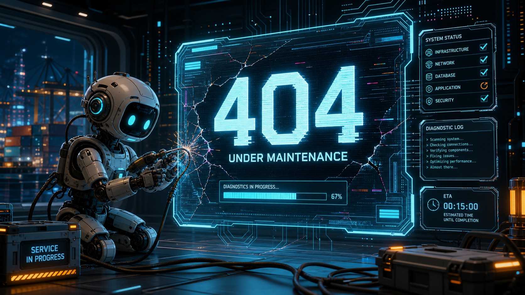 High technology 404 maintenance illustration